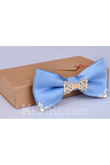 Blue Solid Microfiber Bow Tie