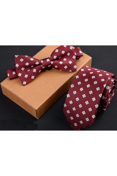Red Polka Dot Cotton-Microfiber Blended 
Necktie and Bow Tie