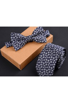 Blue Floral Cotton-Microfiber Blended 
Necktie and Bow Tie