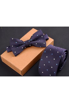 Purple Polka Dot Cotton-Microfiber Blended 
Necktie and Bow Tie