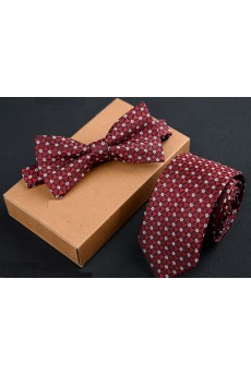 Red Floral Cotton-Microfiber Blended 
Necktie and Bow Tie