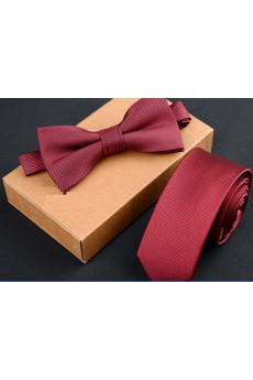 Red Solid Cotton-Microfiber Blended 
Necktie and Bow Tie