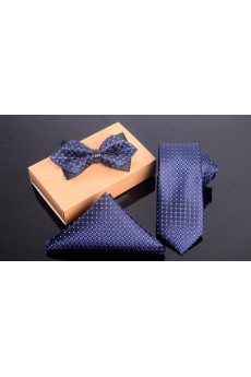 Blue Checkered Microfiber 
Necktie and Bow Tie and Pocket Square