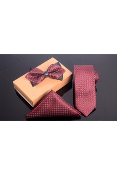 Wine Red Checkered Microfiber 
Necktie and Bow Tie and Pocket Square