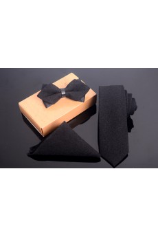 Black Solid Microfiber 
Necktie and Bow Tie and Pocket Square