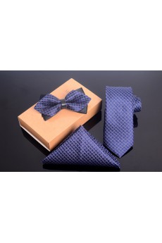 Blue Checkered Microfiber 
Necktie and Bow Tie and Pocket Square