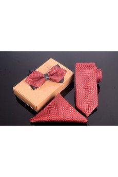 Red Checkered Microfiber 
Necktie and Bow Tie and Pocket Square
