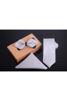 Silver Checkered Microfiber 
Necktie and Bow Tie and Pocket Square