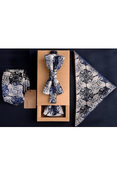 Blue Floral Microfiber 
Necktie and Bow Tie and Pocket Square