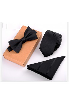 Black Striped Microfiber 
Necktie and Bow Tie and Pocket Square
