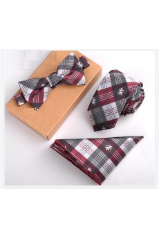 Gray Plaid Microfiber 
Necktie and Bow Tie and Pocket Square