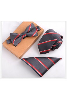 Gray Striped Microfiber 
Necktie and Bow Tie and Pocket Square