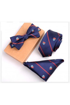 Blue Striped Microfiber 
Necktie and Bow Tie and Pocket Square
