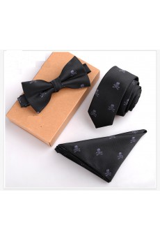 Black Floral Microfiber 
Necktie and Bow Tie and Pocket Square