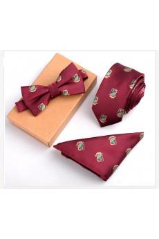 Red Floral Microfiber 
Necktie and Bow Tie and Pocket Square