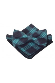 Green Plaid Cotton, Linen 
Bow Tie and Pocket Square