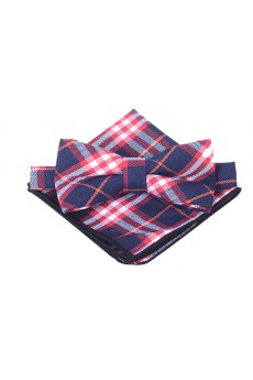 Red Plaid Cotton, Linen 
Bow Tie and Pocket Square