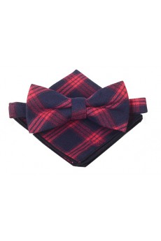 Red Plaid Cotton, Linen 
Bow Tie and Pocket Square