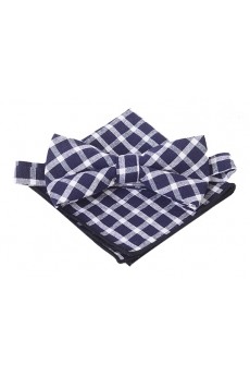 Blue Checkered Cotton, Linen 
Bow Tie and Pocket Square