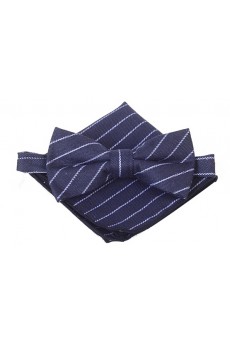 Blue Striped Cotton, Linen 
Bow Tie and Pocket Square