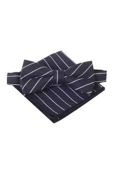 Gray Striped Cotton, Linen 
Bow Tie and Pocket Square