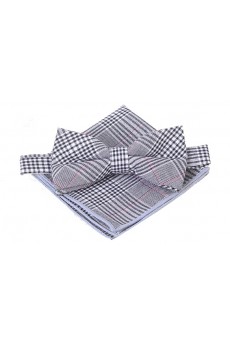 Gray Plaid Cotton, Linen 
Bow Tie and Pocket Square