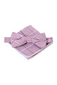 Pink Plaid Cotton, Linen 
Bow Tie and Pocket Square