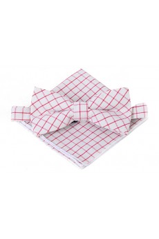 Red Checkered Cotton, Linen 
Bow Tie and Pocket Square