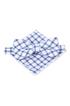 White Checkered Cotton, Linen 
Bow Tie and Pocket Square