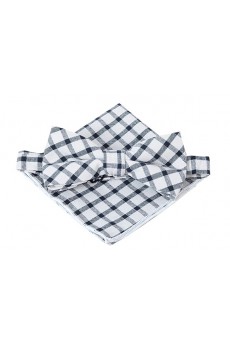 Gray Checkered Cotton, Linen 
Bow Tie and Pocket Square