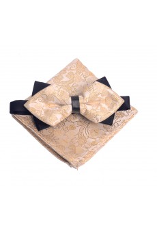 Beige Floral Microfiber 
Bow Tie and Pocket Square