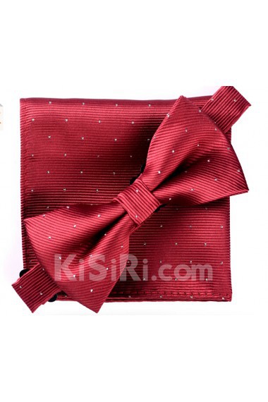Wine Red Polka Dot Cotton-Microfiber Blended 
Bow Tie and Pocket Square