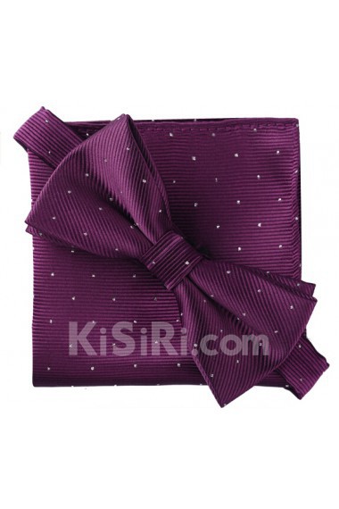 Purple Polka Dot Cotton-Microfiber Blended 
Bow Tie and Pocket Square