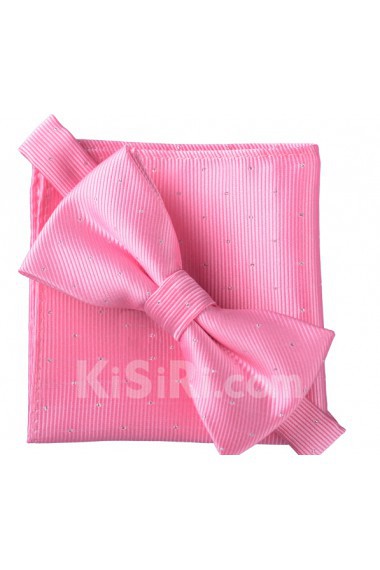 Pink Polka Dot Cotton-Microfiber Blended 
Bow Tie and Pocket Square