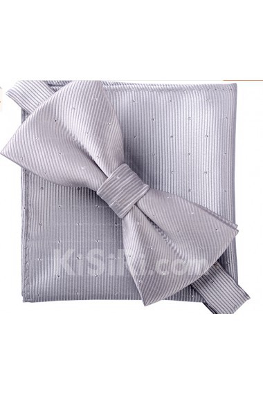 Silver Polka Dot Cotton-Microfiber Blended 
Bow Tie and Pocket Square