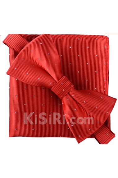Red Polka Dot Cotton-Microfiber Blended 
Bow Tie and Pocket Square