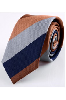 Brown Striped Microfiber Skinny Ties