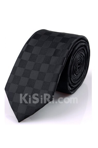 Black Checkered Microfiber Skinny Ties