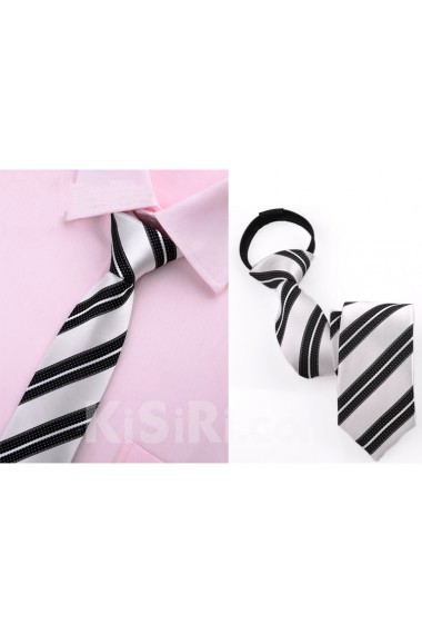 White Striped Microfiber Skinny Ties