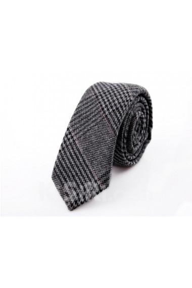 Gray Plaid Wool Skinny Ties