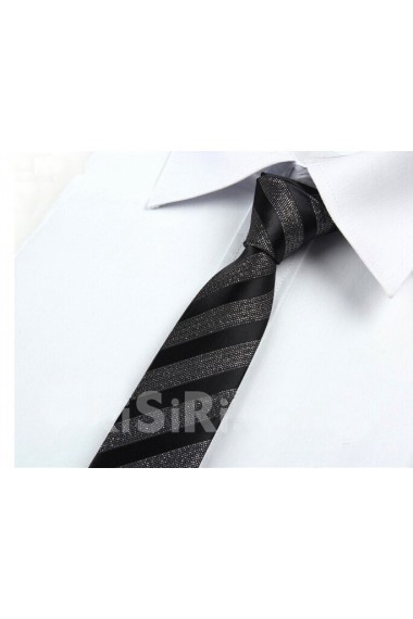 Black Striped Microfiber Skinny Ties