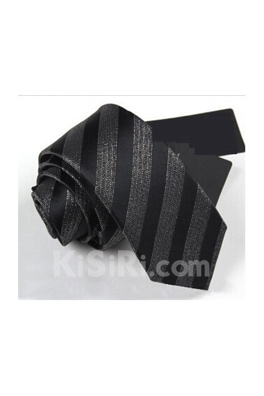 Black Striped Microfiber Skinny Ties