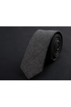 Gray Solid Cotton Skinny Ties