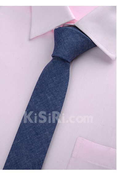 Blue Solid Cotton Skinny Ties