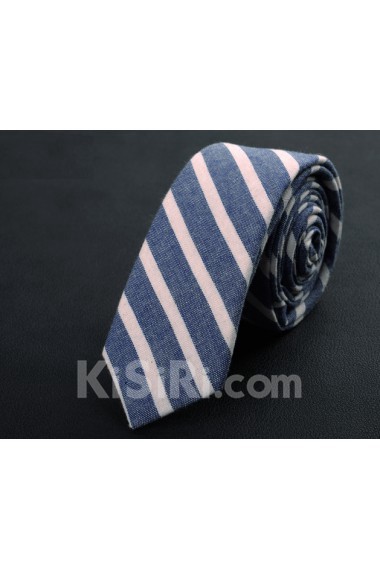 Blue Striped Cotton Skinny Ties