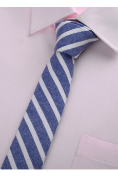 Blue Striped Cotton Skinny Ties