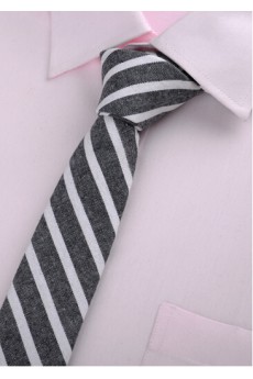 Gray Striped Cotton Skinny Ties