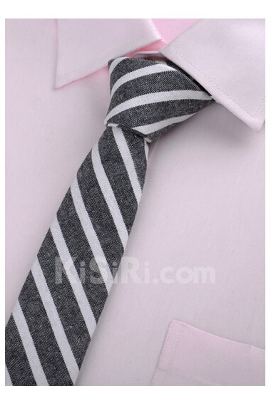Gray Striped Cotton Skinny Ties