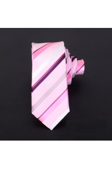 Pink Striped Microfiber Skinny Ties
