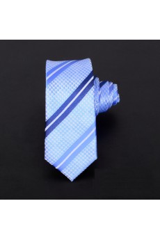 Blue Striped Microfiber Skinny Ties